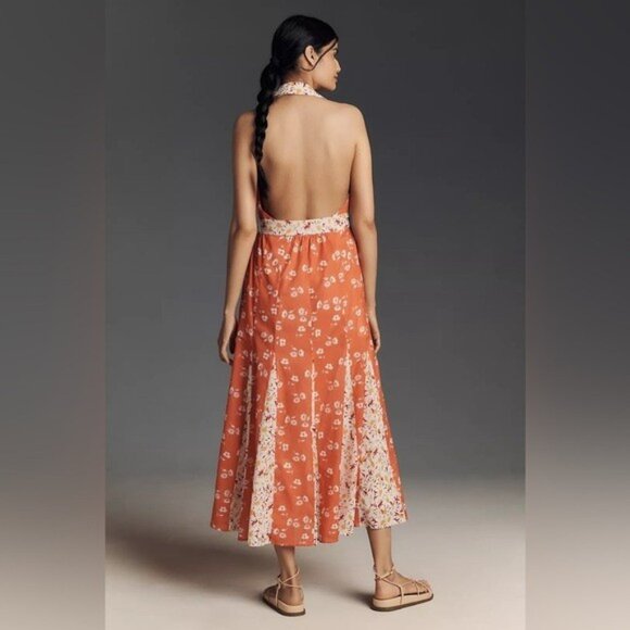 NWT Size LP-Maeve 100% Cotton Floral Halter Godet Midi Shirt Dress (NWT US $188) - Picture 6 of 16